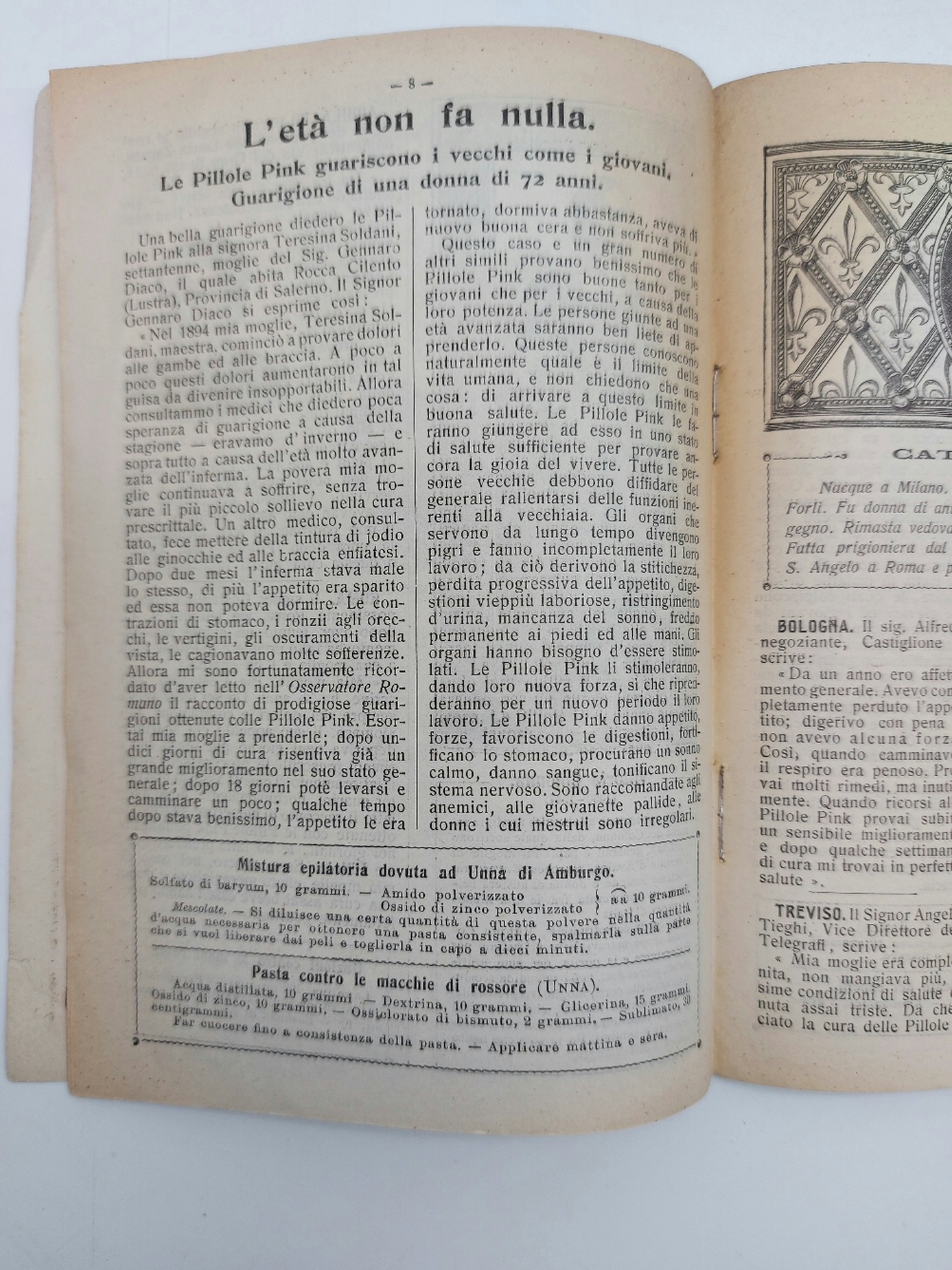 Fascino Femminile (brochure pubblicitaria con attestati di guarigione per l'uso delle Pillole Pink)